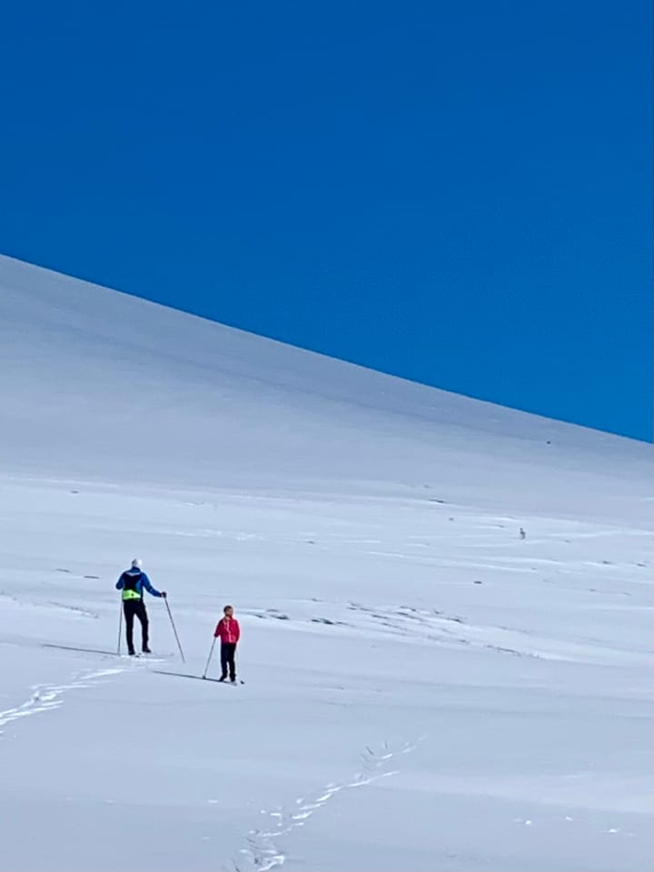 Påskeaften med sol og hvite vidder ved Neskampen